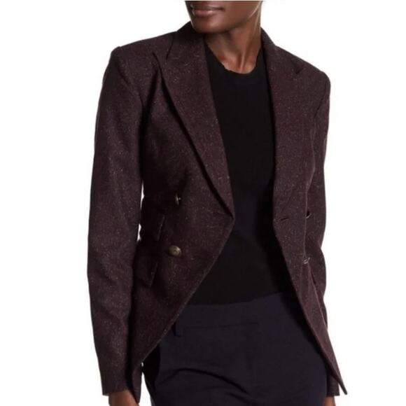 Rebecca Minkoff Nevin Wine Wool Blend Blazer Speckled Double Breasted Tweed 8 - Picture 1 of 10